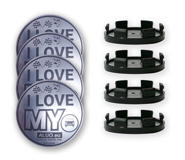 ALU/NERO Coprimozzi per cerchi in alluminio - qualsiasi design personalizzato per i diametri più comuni dei coprimozzi 52 mm, 56 mm, 60 mm e 63 mm